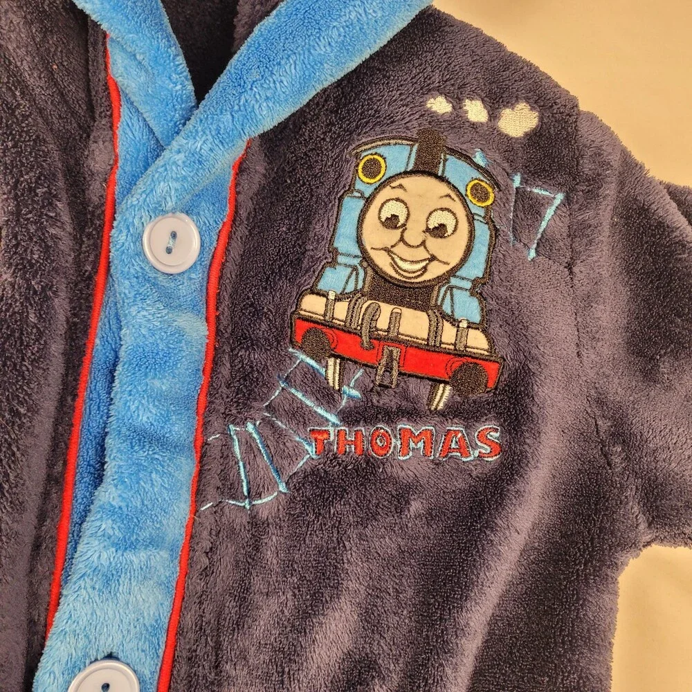 Thomas & Friends Bath Robe Boys 3T Blue Hood Fleece Belt 2007 Train Tank Engine